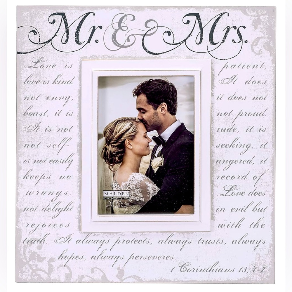 Malden International Mr.& Mrs. Decorative Photo Frame. Wood. Holds 5x7 Photo NEW